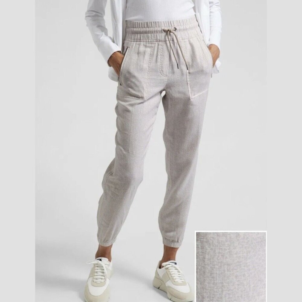 Athleta Cabo Linen Jogger Pants | micro cheetah pattern | Size 14